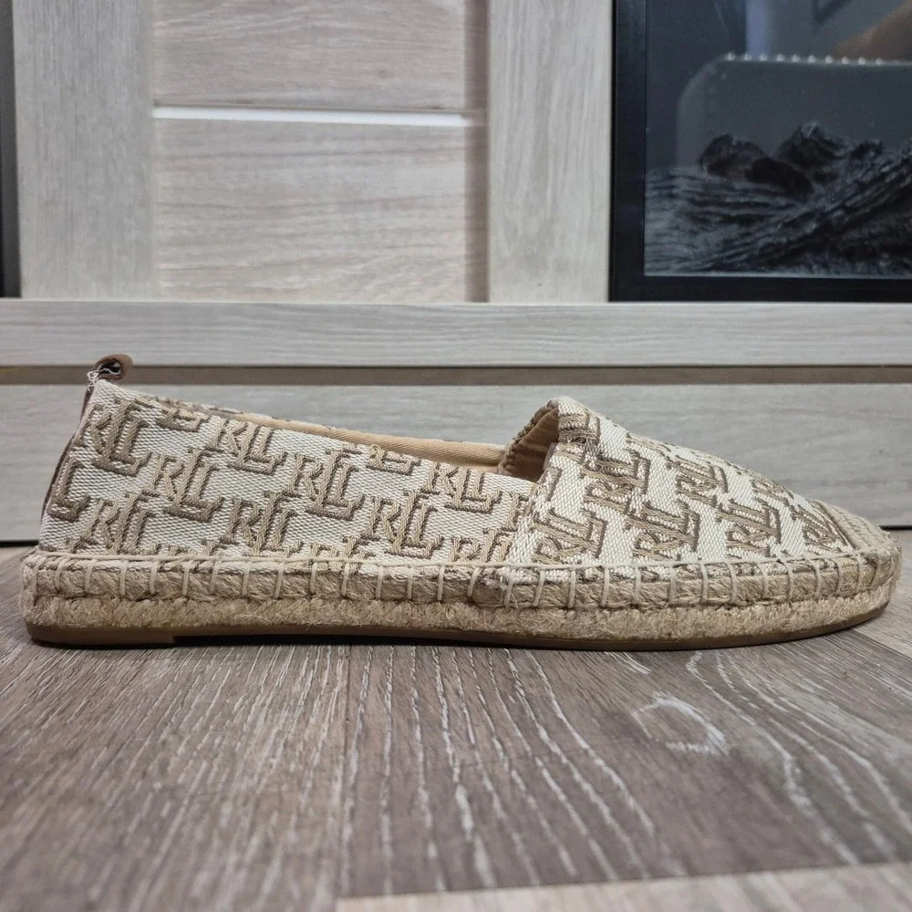 Lauren Ralph Lauren Womens Espadrille Flats Monogram Print sz 8 nwot